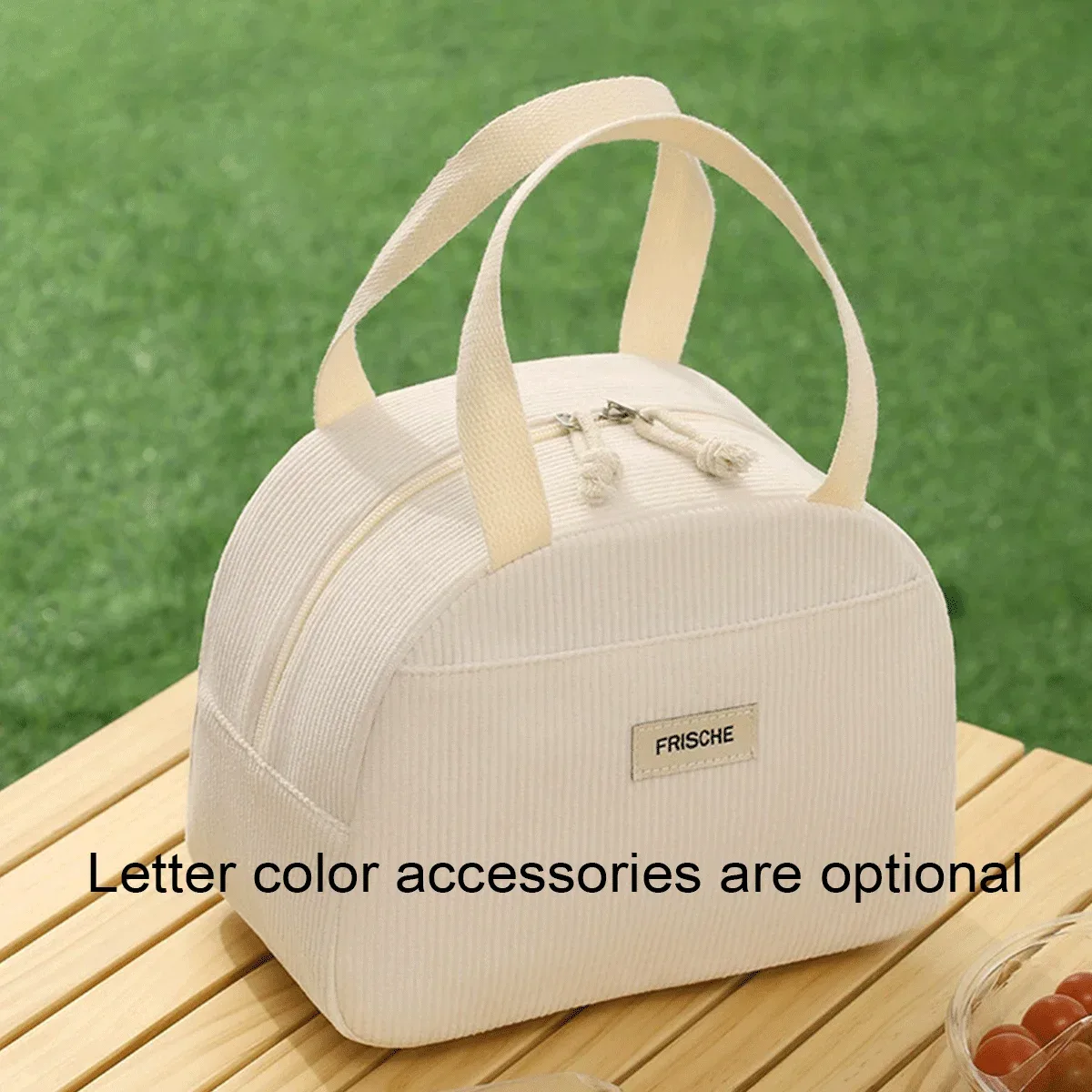 sac fourre-tout personnalisé avec initiales – sac à déjeuner isotherme en velours côtelé grande capacité personnalisé ; cadeau de rentrée scolaire, sac de vacances et de fête