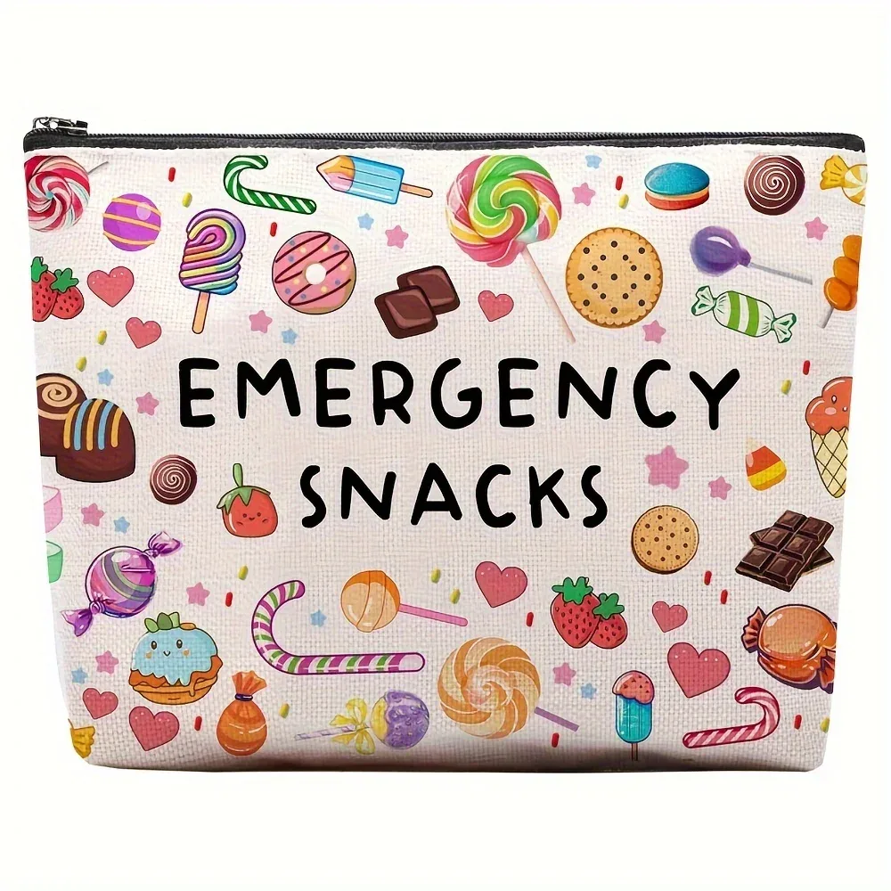 sac de maquillage pour collations d'urgence, conception amusante de friandises, pochette de voyage légère pour femmes, organisateur cosmétique compact, fermeture à glissière