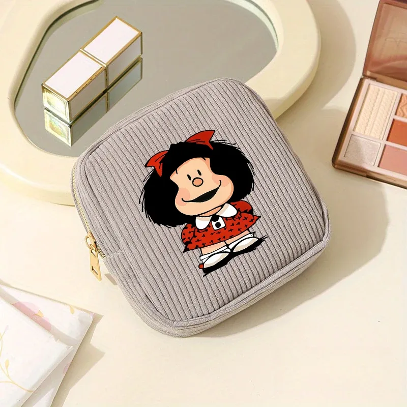 mini trousse de maquillage en velours côtelé mafalda pour femme - et cosmétique compact adapté aux voyages, trousse de toilette miniature adaptée à un usage quotidien