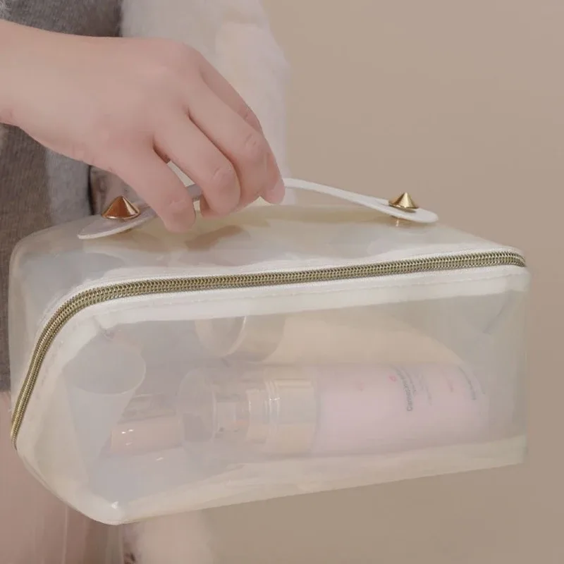 Sac fourre-tout transparent grande capacité pour femme, sac à cosmétiques de voyage, rangement de toilette, sac de toilette transparent, sac à maquillage, sac à fermeture éclair