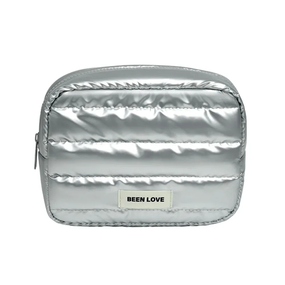 trousse de maquillage bouffante portable, grande capacité, couleur unie, trousse de toilette matelassée de voyage, fermeture éclair, sac de rangement moelleux pour soins de la peau