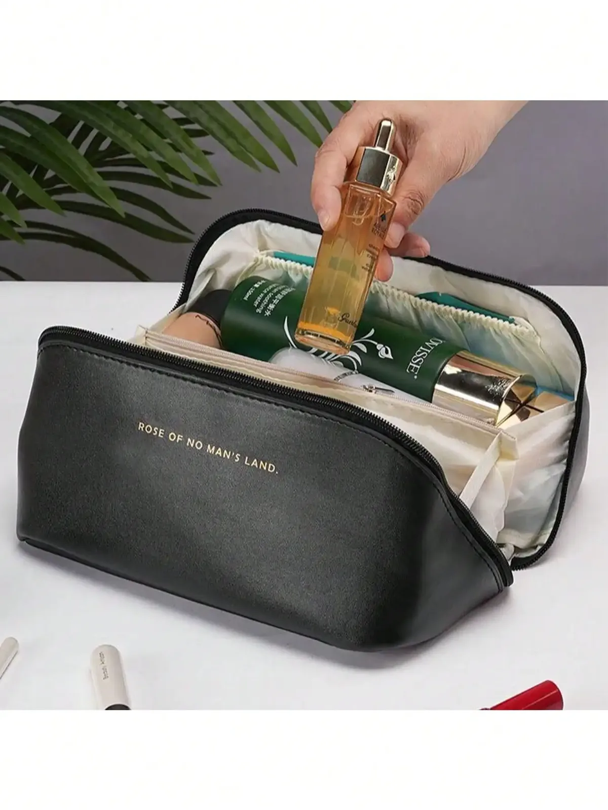 grand sac à cosmétiques de voyage pour femmes, organisateur de maquillage en cuir, trousse de toilette féminine, trousse de maquillage, pochette de rangement, boîte de luxe pour dames