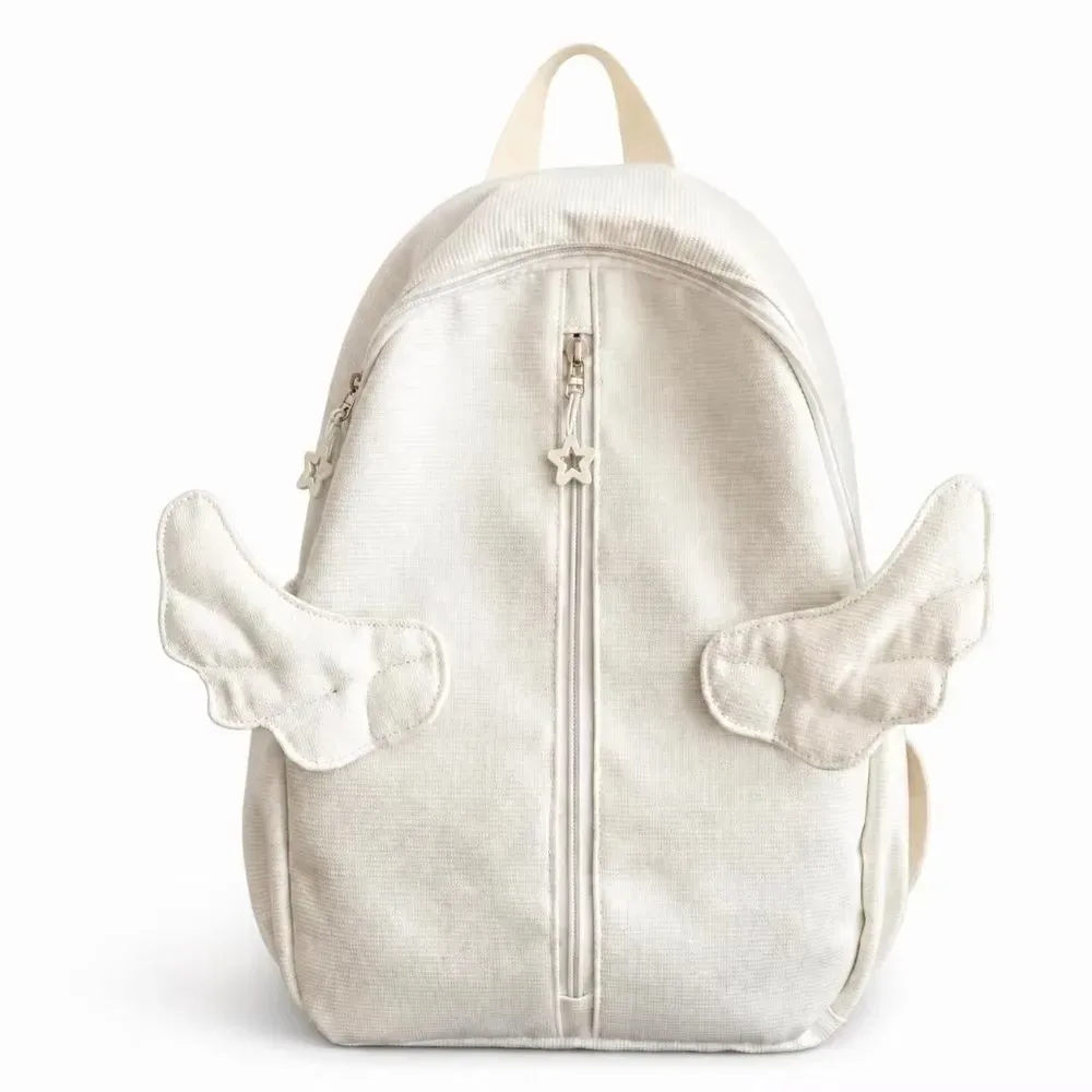 sac à dos y2k sweet angel wing multicolore avec plusieurs poches, en nylon, léger et mignon, idéal pour les étudiants, l'école et les voyages.