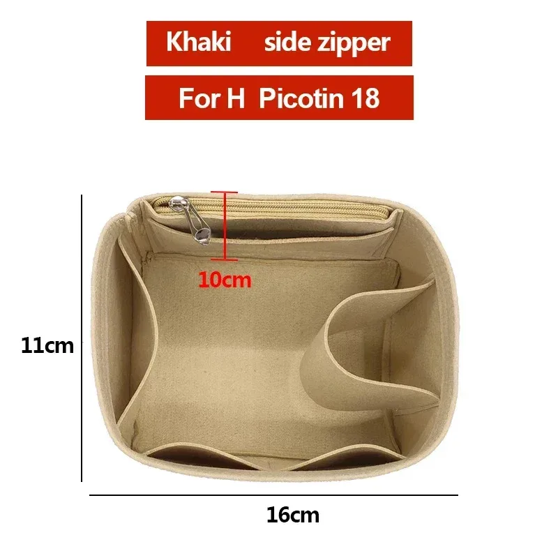 organisateur insérer sac de rangement intérieur feutre sac à main shaper stockage cosmétique insérer sac à main avec fermeture éclair adapté pour h picotin 18 22