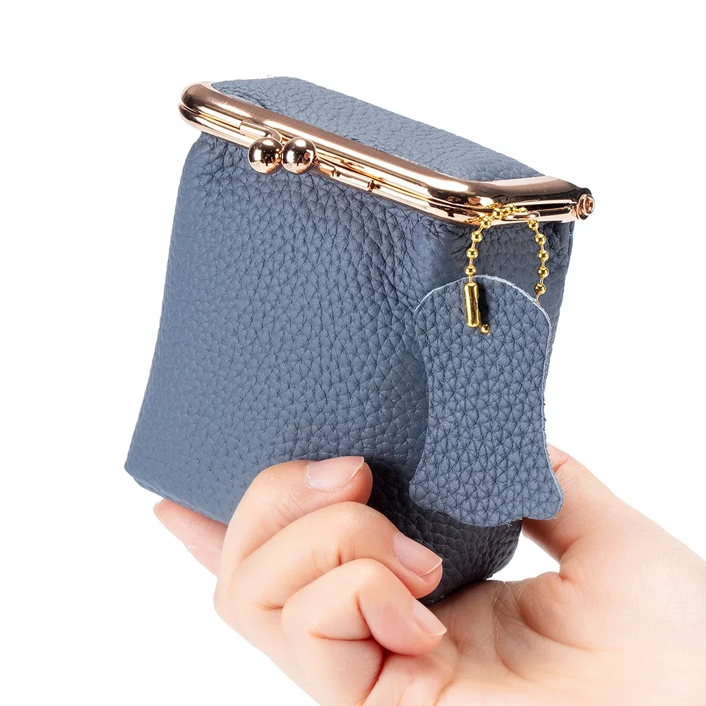 petit sac à cosmétiques en cuir véritable pour femmes, moraillon doré, pochette de maquillage mignonne, étui de rangement de rouge à lèvres, boîte à clés de voyage, mini porte-monnaie