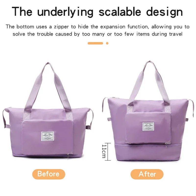 sac de voyage de grande capacité, sac de voyage pliable et extensible, séparation sèche et humide, sac de voyage portable pour la nuit