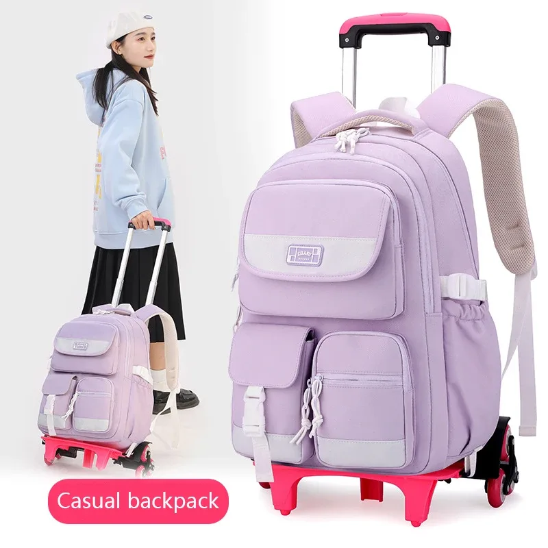 sac à dos d'école à roulettes pour adolescentes, cartable à roulettes, sacs de voyage pour étudiants et enfants, notification