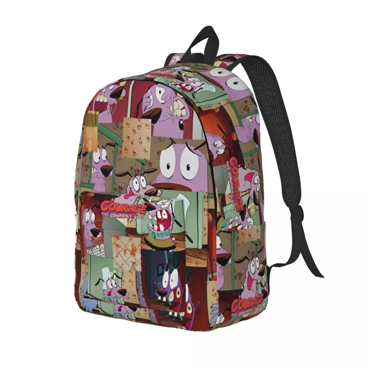 sac à dos drôle de dessin animé pour hommes et femmes, sac à dos en toile pour ordinateur portable, sac de voyage, sac de randonnée, sac à dos de comédie, chien lâche, c-courage, durable, lycée, mignon