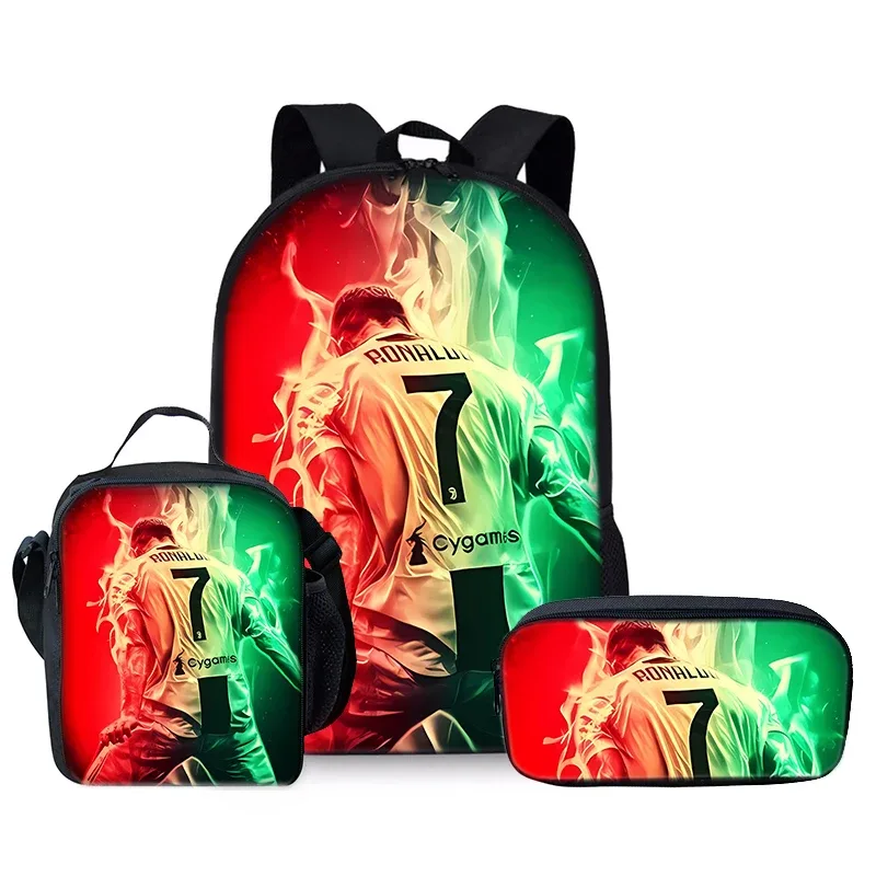 joueur de football cr7 ensemble de trois pièces sacs à dos pour garçon et filles meilleurs cadeaux sac à dos d'école de dessin animé 3d pour les enfants