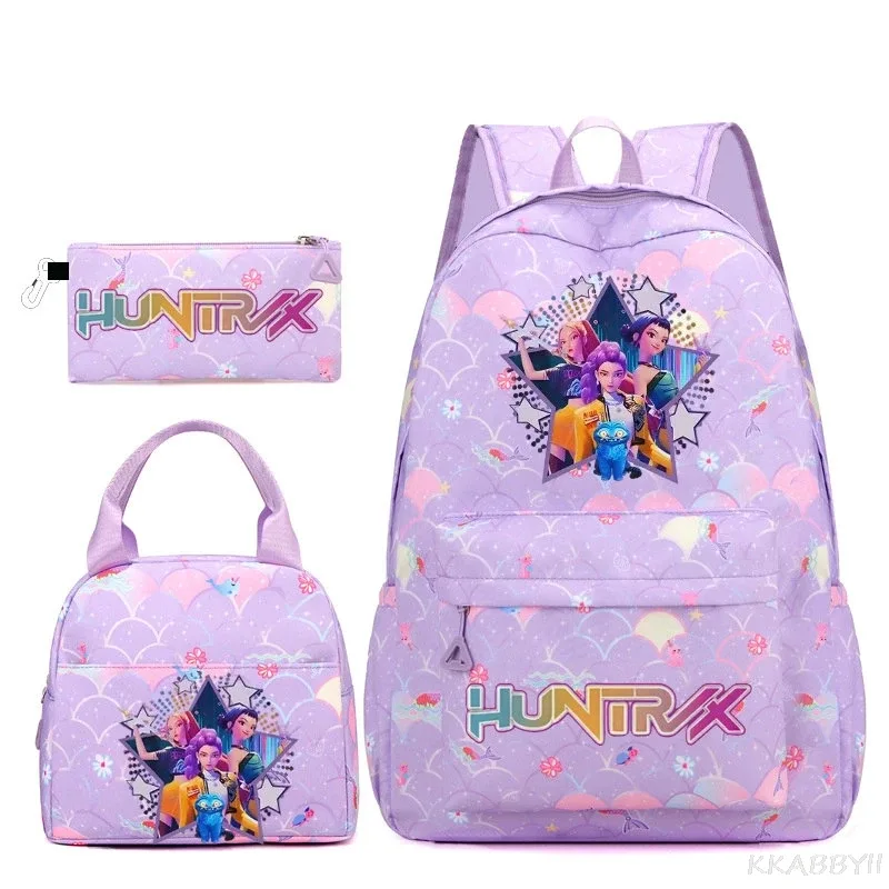 nouveau sac à dos kpop demon hunters huntr/x, 3 pièces, léger, respirant, grande capacité, pour l'école, les voyages, pour femmes, mochilas