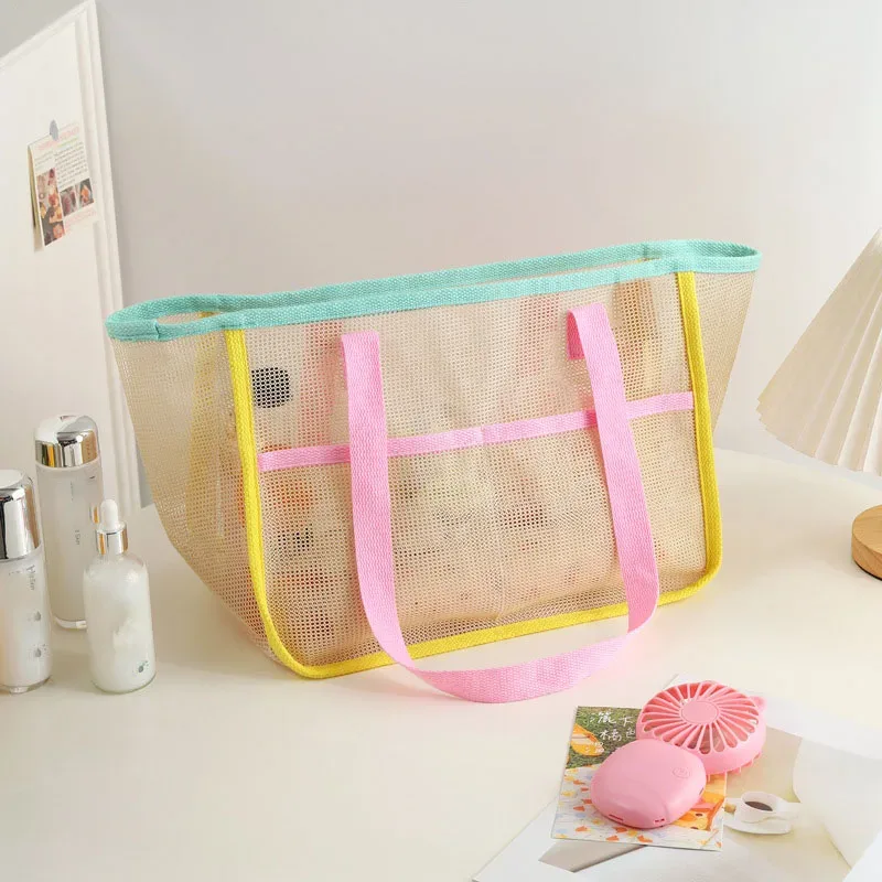 sac de plage en maille grande capacité, sac de voyage multifonctionnel en nylon de style coréen, sac de rangement pour la natation et le bain, forme cubique