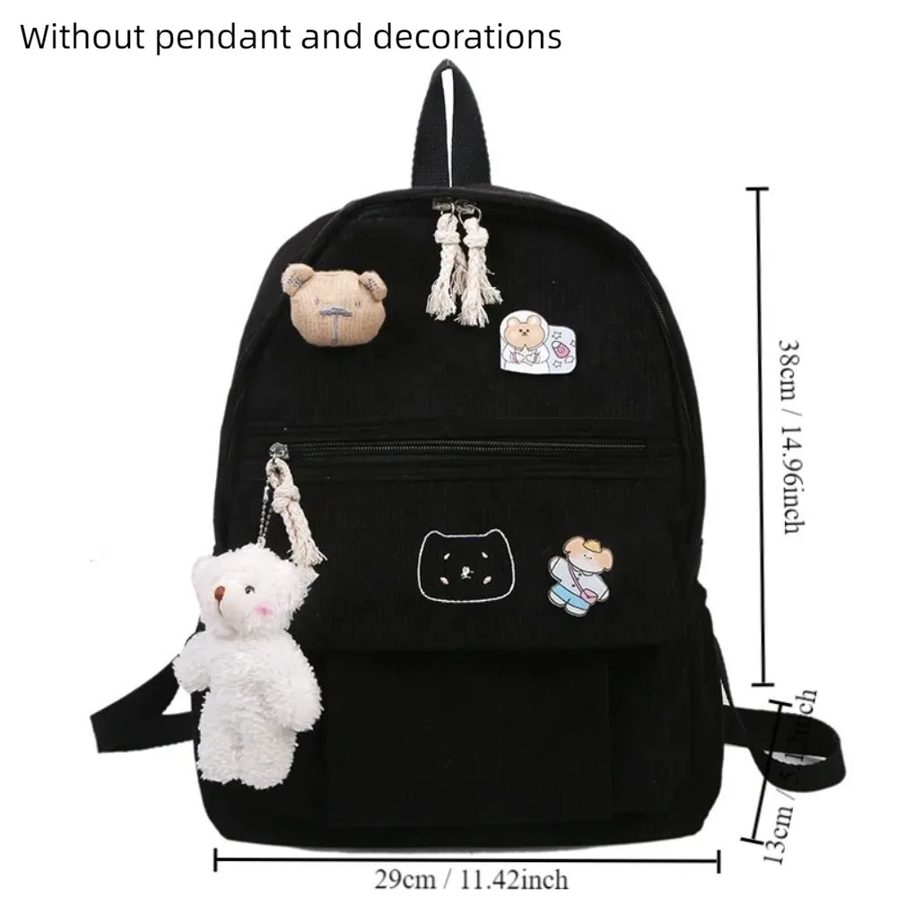 mignon grande capacité femmes sac à dos couleur pure fermeture éclair école sac à dos velours côtelé sac à dos étudiants