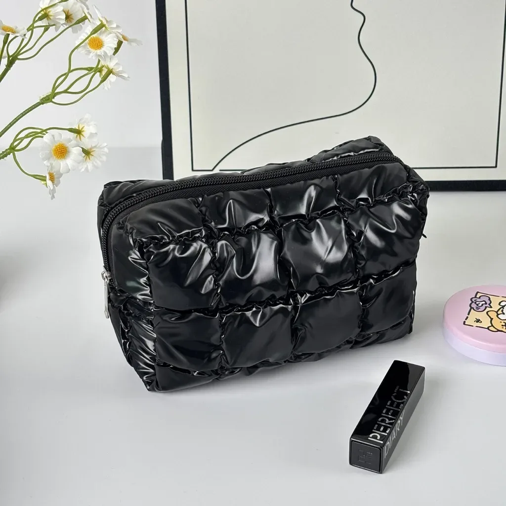 trousse de maquillage matelassée en coton doux et mignon, grande trousse de toilette à fermeture éclair, organiseur de cosmétiques rembourré pour femmes