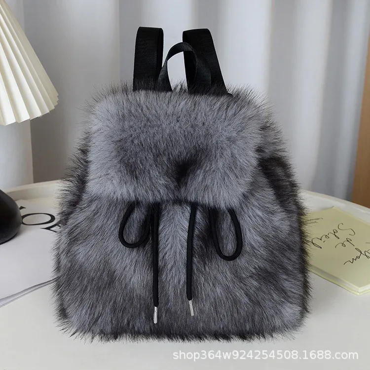 y2k sac à dos en peluche femmes petit mignon cordon léopard moelleux sac solide doux polaire sac à dos hiver chaud fausse fourrure mini sac à dos