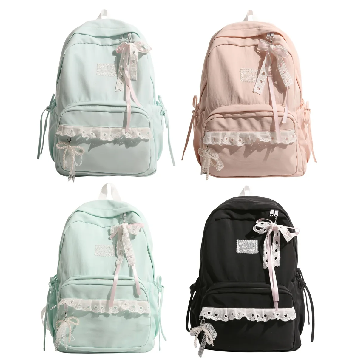 sac à dos élégant pour étudiantes, grande capacité, décontracté, avec nœud, en nylon souple, style preppy, pour filles, idéal pour le shopping et les sorties