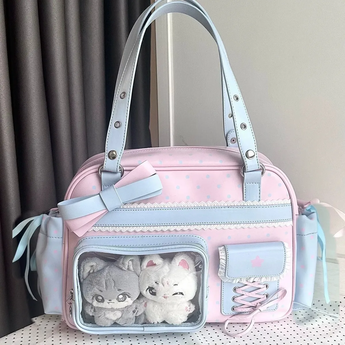 sac fourre-tout transparent ins au design kawaii anime, grande capacité, sac à bandoulière ita boston pour étudiante