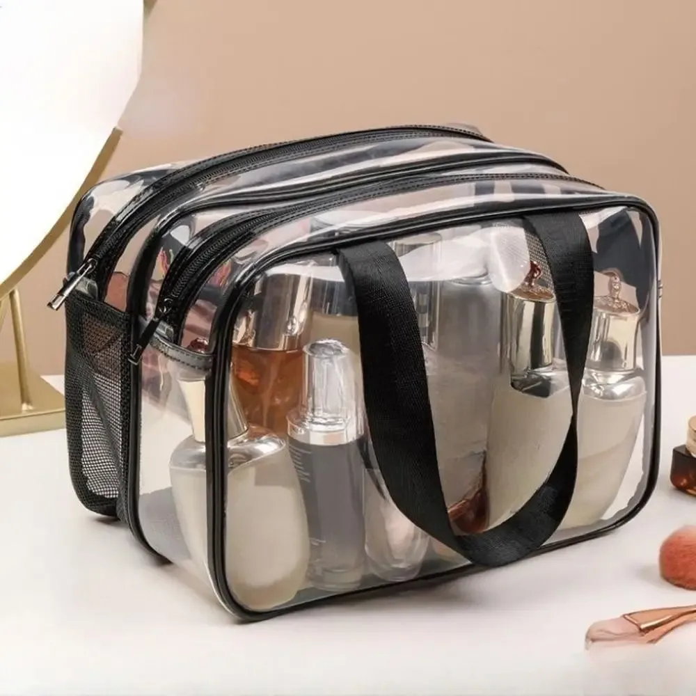 Sac cosmétique transparent multifonction en PVC, grande capacité, sac de maquillage avec séparation sec/humide, sac de toilette de voyage imperméable