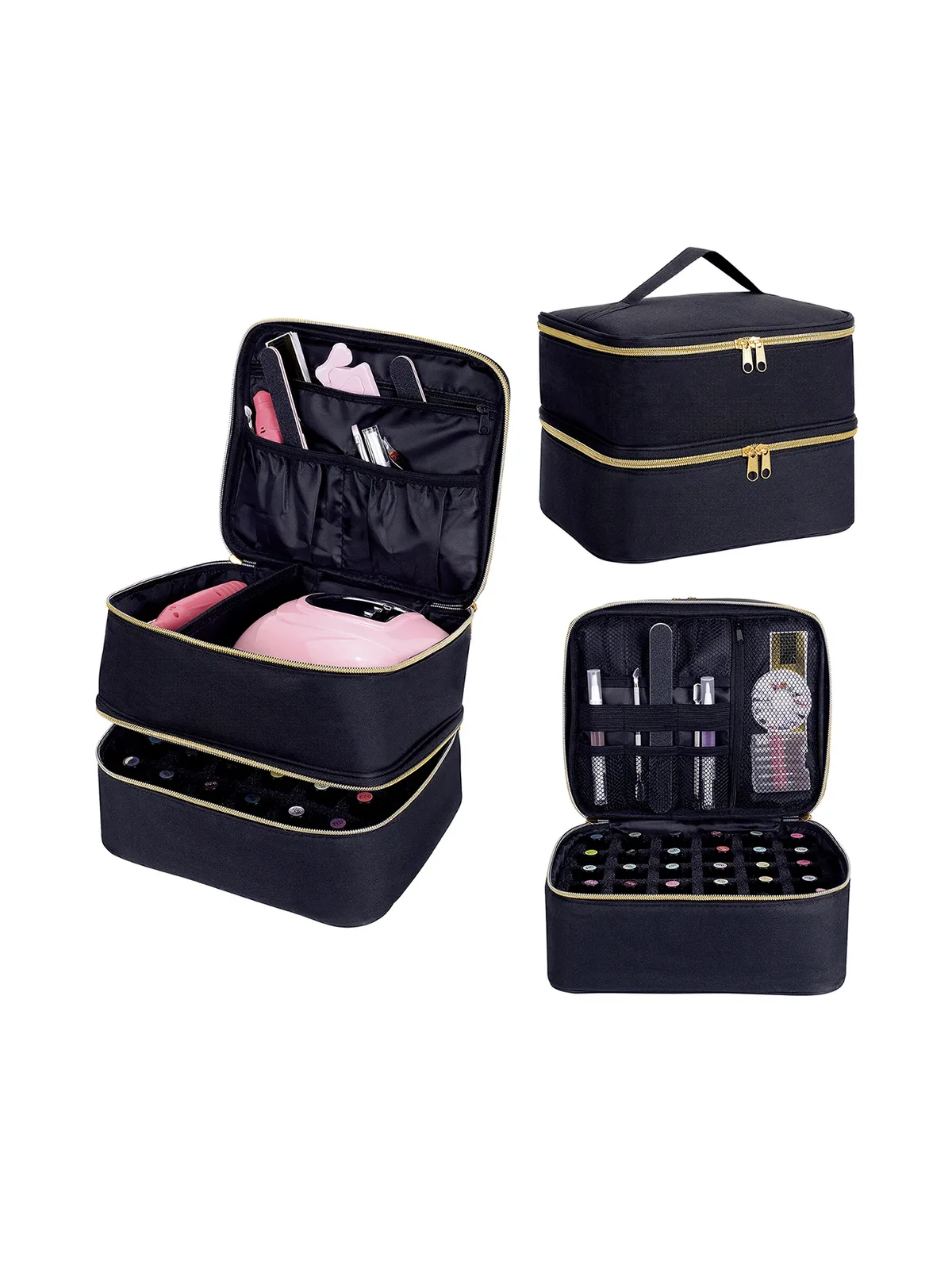 Organisateur de vernis à ongles, sac fourre-tout de rangement cosmétique double couche portatif pour les amateurs d'ongles, peut stocker des outils à ongles, du gel de vernis à ongles, d