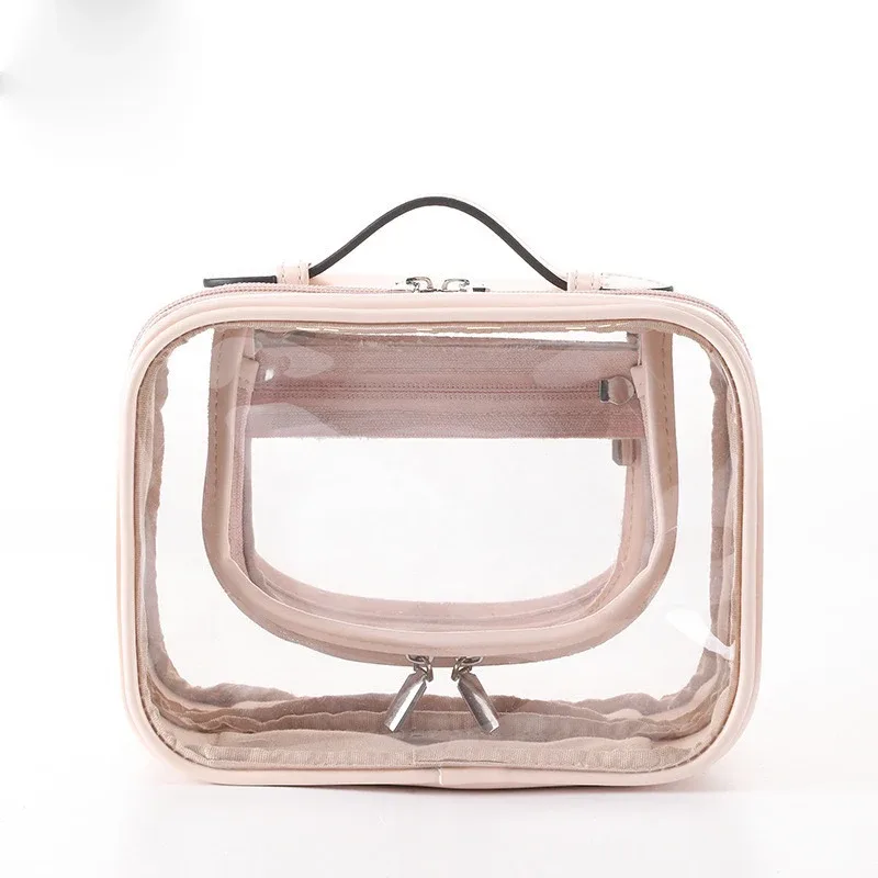 trousse de maquillage transparente en pu imperméable pour femme, sacs de lavage, décontracté, portable, voyage, soins de la peau, stockage, évaluation, maquillage, trousse de toilette