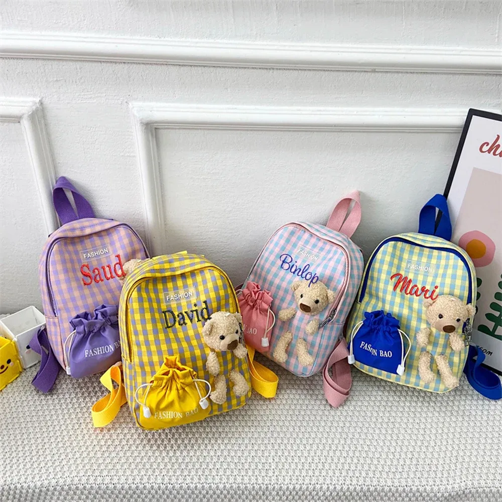 Sac à dos brodé personnalisé pour enfants, sac de princesse mignon avec nom, cadeau Little Bear, été, nouveau