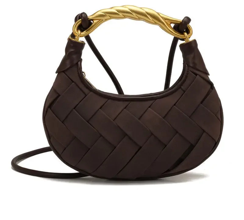 sac bandoulière tissé de luxe en forme de dumpling, sac à main artisanal, petit sac à bandoulière décontracté de créateur pour femme