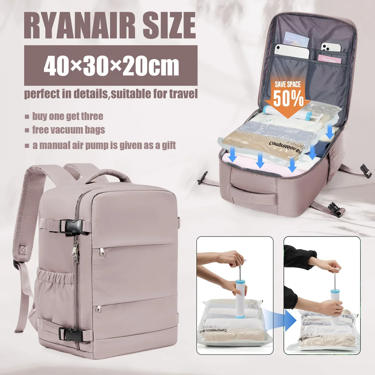ryanair cabin bags 40x30x20 sac à dos de voyage sous le siège, sac sous vide sac polochon de voyage, sac à dos de banlieue extérieur décontracté à main