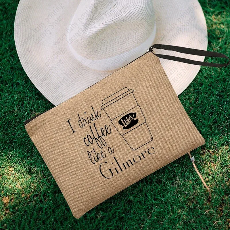 luke's flaxen cosmetic bag, coffee lover purse, inspired unisex wristlet clutch, gilmore girl star hollow powder, gérmerch