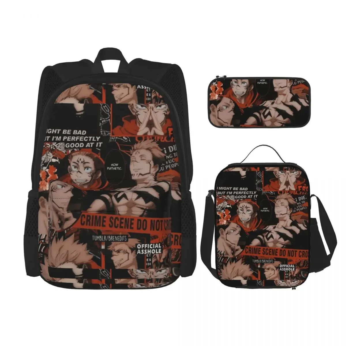 3pecs/ensemble ryomen sukuna sac à dos pour étudiant retour à l'école jujutsus kaisens anime lycée sac en toile sac à déjeuner trousse à crayons