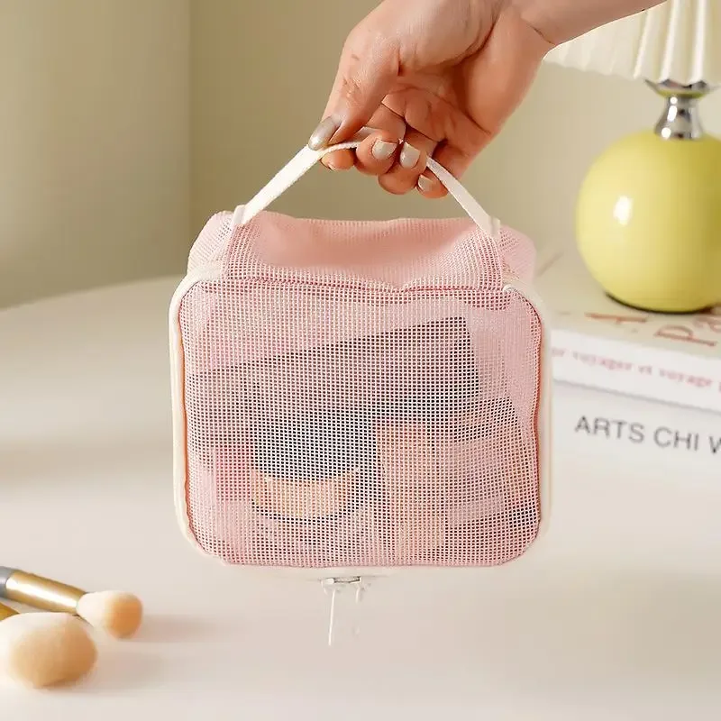 sac à main en maille pour maquillage, lot de 3, trousse de toilette portable pour le rangement des rouges à lèvres et des accessoires
