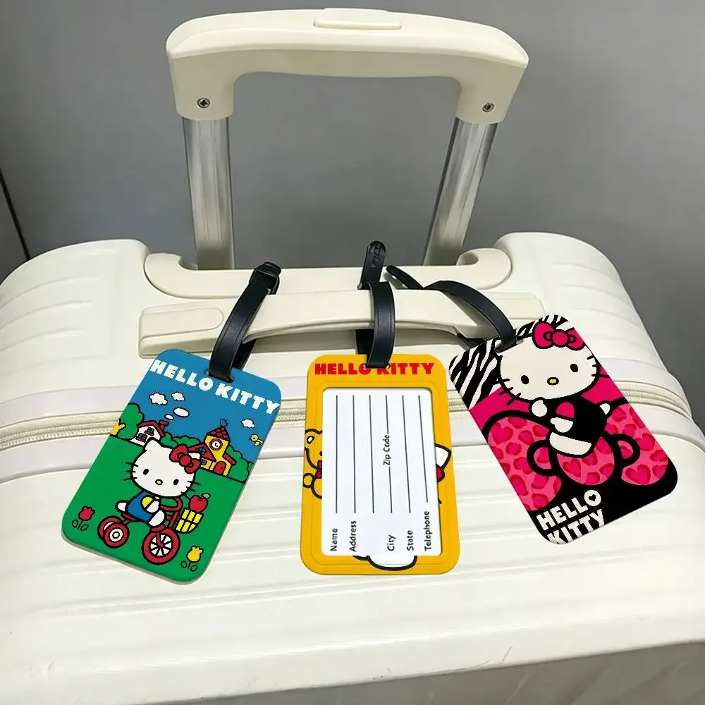 étiquette d'identification de bagage anti-perte en pvc, motif chaton mignon h-hello cartoon k-kittys, avec porte-carte d'informations amovible, étiquette de bagage de voyage