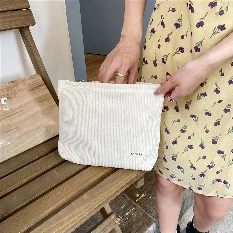 grands sacs à cosmétiques doux pour femmes, trousse de toilette de maquillage, trousse de maquillage de voyage à la mode, trousse de rangement pour crayons et pinceaux en velours côtelé