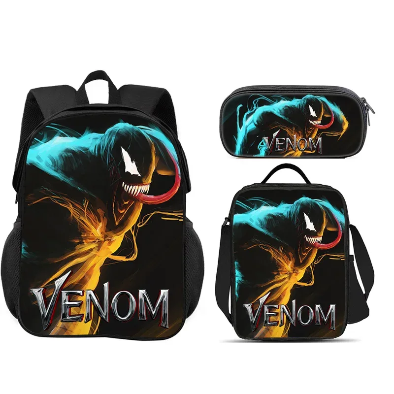 ensemble scolaire venom 3 pièces : sac à dos + trousse à crayons + sac à lunch, sac à dos scolaire tendance, cadeau pour enfants, pratique et multifonctionnel