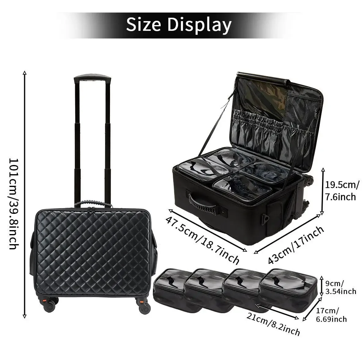 valise de chariot de maquillage de grande capacité, sacoche multifonctionnelle en pu oxford, boîte à outils roulante pour beauté nail art tatouage mode
