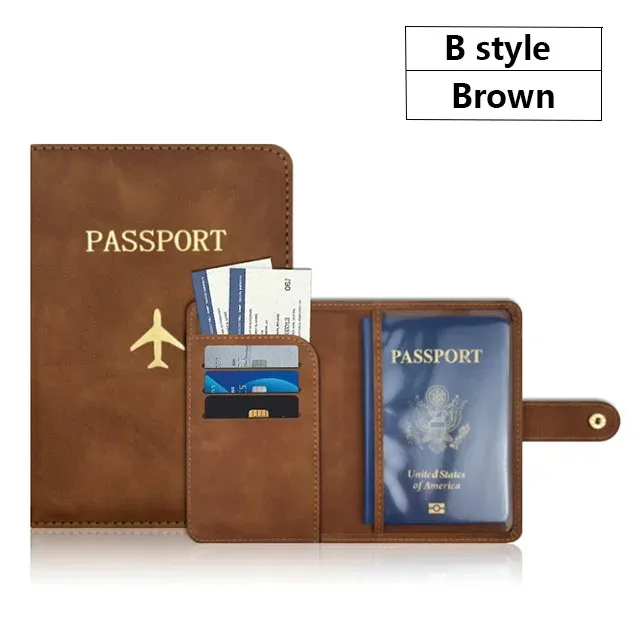 portefeuille de voyage en cuir pu souple multi-fentes avec logo avion, fermeture à pression, porte-cartes sim et porte-documents d'identité