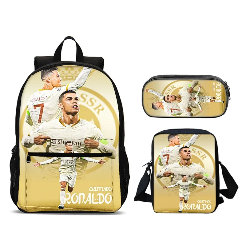 cr-7 3 pièces ensemble ronaldo sac à dos 47 cm/18.5 pouces grande capacité sac à dos sac à bandoulière trousse à crayons sacs de livre pour garçons fille meilleur cadeau
