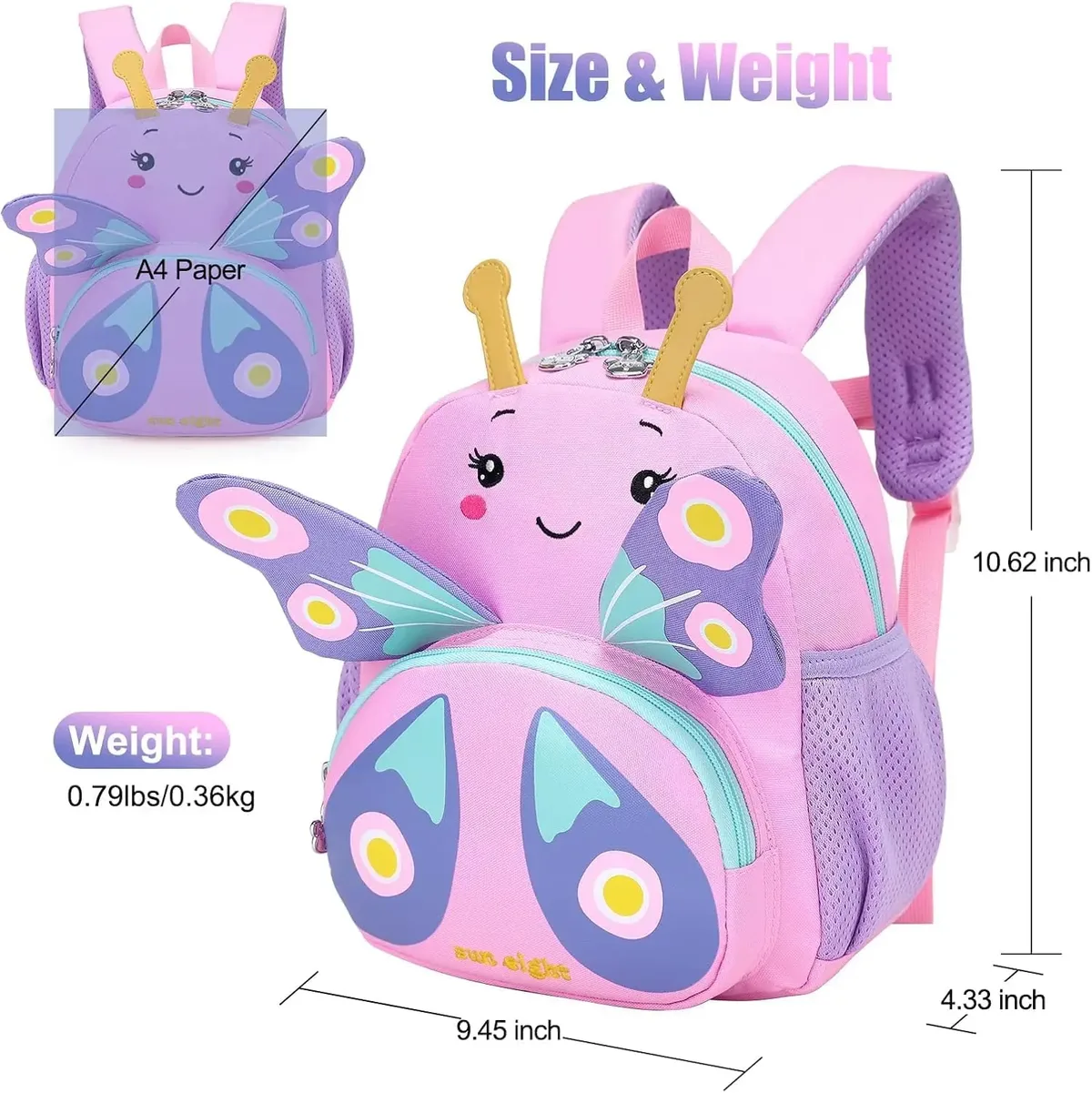 sac à dos papillon pour tout-petits, mini sac de voyage avec dessin animé d'animaux mignons pour filles de 1 à 3 ans, sac à dos préscolaire