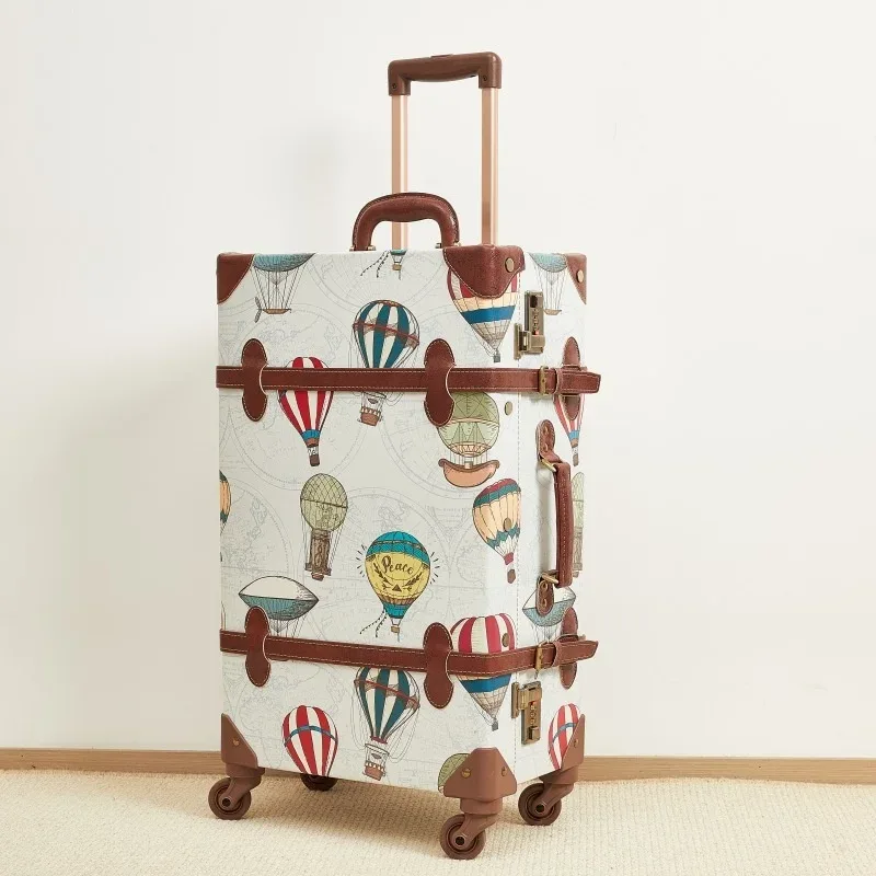 nouveau ensemble de valise rétro antidéflagrant fermeture éclair pp + pc boîtier de chariot à bagages 20/22/24/26 pouces valise de voyage de grande capacité