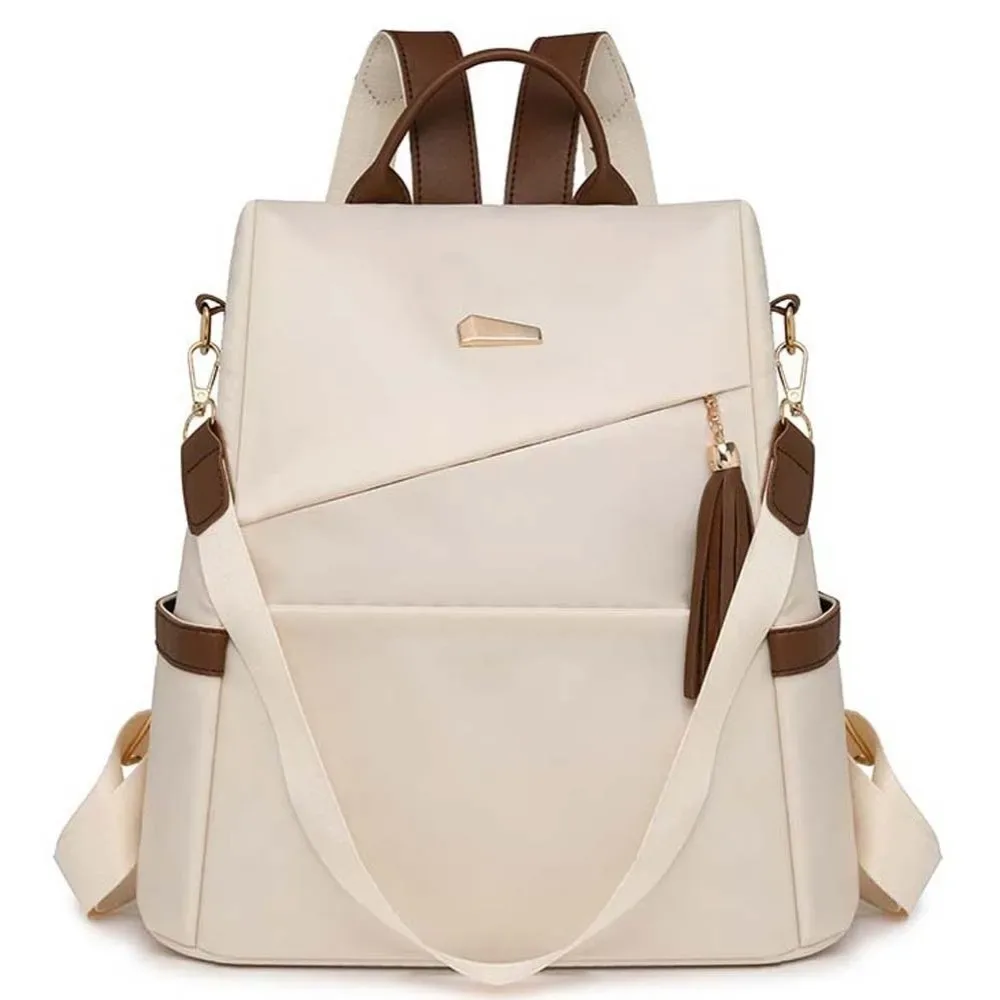 sac à dos en nylon de grande capacité pour femmes, multi-poches, doux au toucher, imperméable, avec pompon décoratif, multi-usages, antivol, sac à dos de jour