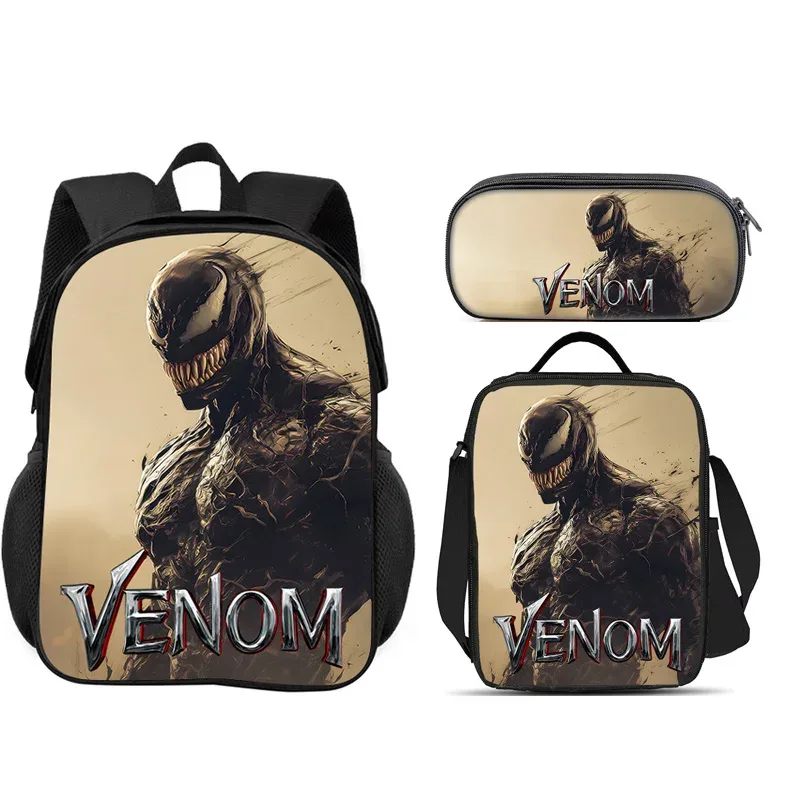 ensemble scolaire venom 3 pièces : sac à dos + trousse à crayons + sac à lunch, sac à dos scolaire tendance, cadeau pour enfants, pratique et multifonctionnel
