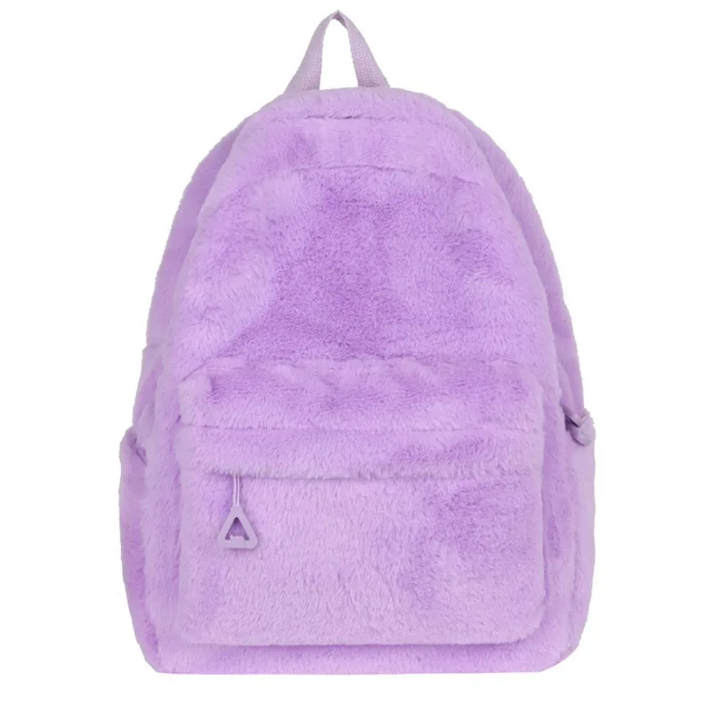 nouveau sac femme en peluche léger couleur unie sac à dos étudiant grande capacité sac à dos de voyage en plein air