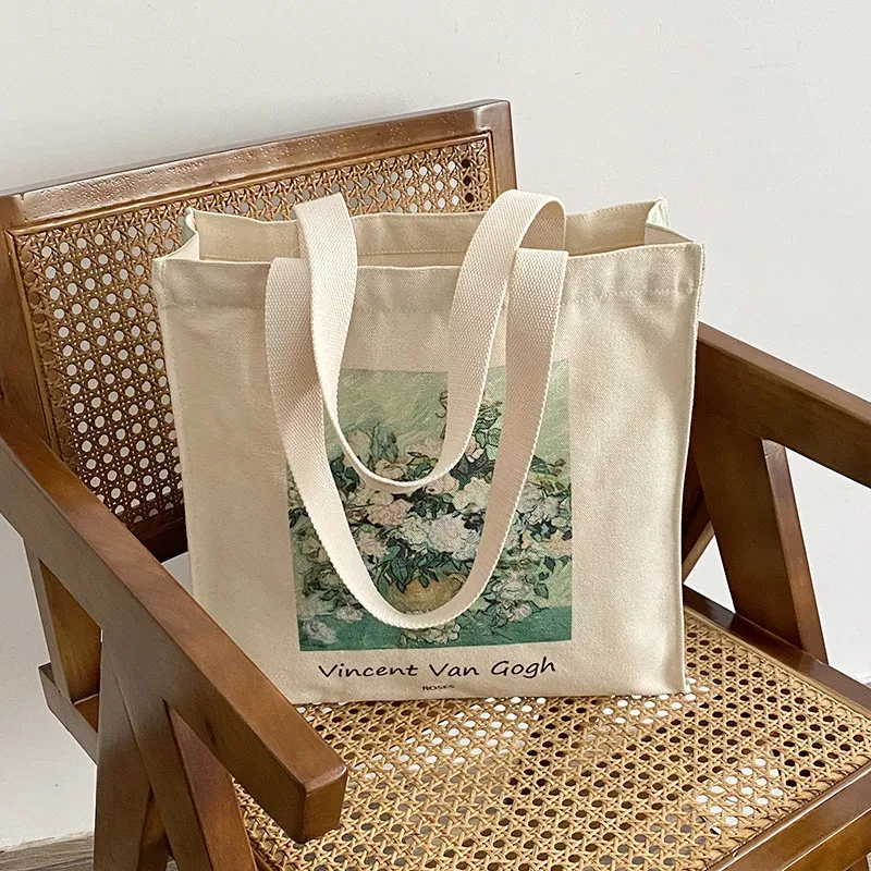 sac à bandoulière en toile extra épaisse pour femmes, van gogh morris, vintage, peinture à l'huile, fermeture éclair, livres, grand fourre-tout pour le shopping
