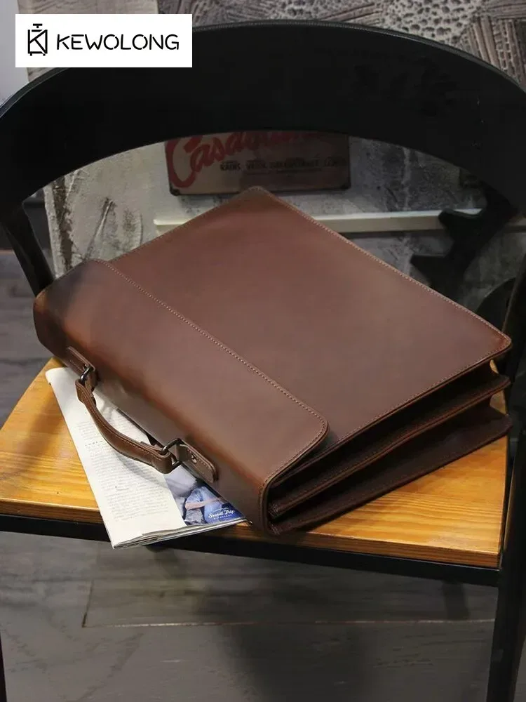 sac messager rétro vintage en cuir pour hommes, sac à main porte-documents à la mode, sac à bandoulière d'affaires décontracté pour le travail