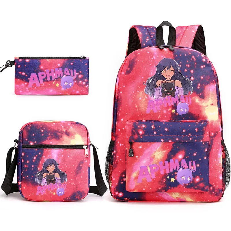 aphmau sac à dos sac d'école trousse à crayons sac à bandoulière ensemble de trois pièces jeu de mode dessin animé aphmau aaron imprimer cartable pour enfants