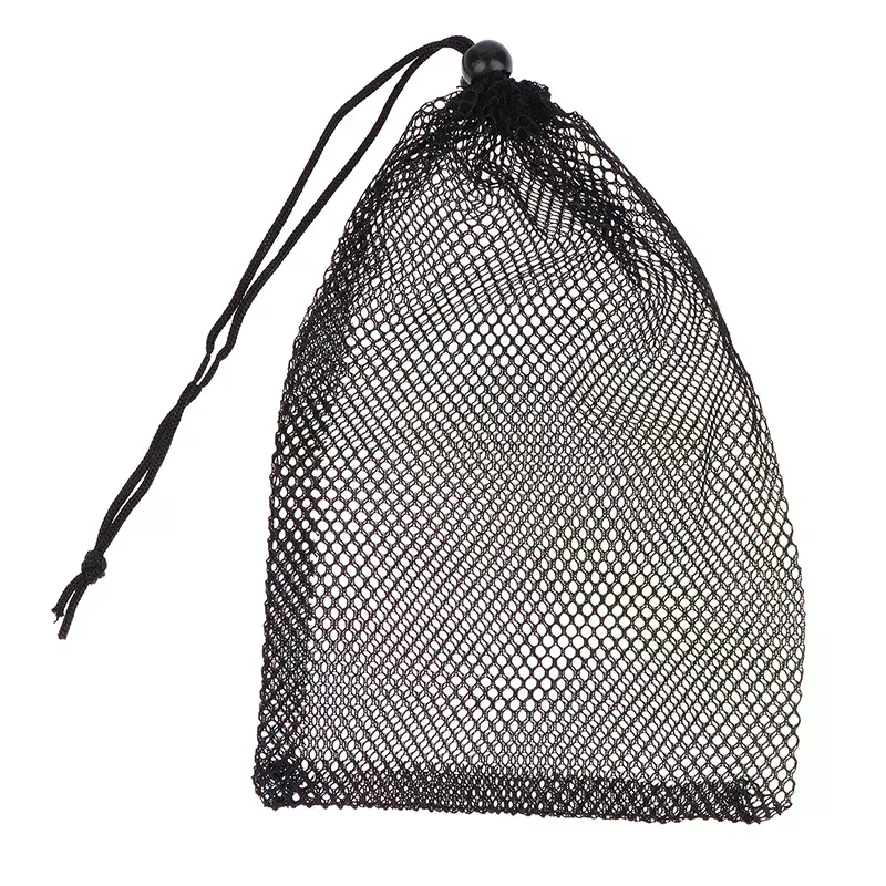 sac à cordon en maille de nylon noir multi-usage, durable, pour rangement, maison, voyage, activités de plein air, sac à linge, sac de rangement