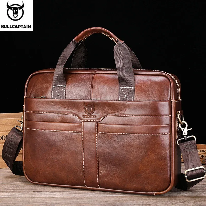 sac pour ordinateur portable en cuir bullcaptain, sac pour ordinateur portable 15' en cuir de première qualité, sacoche pour ordinateur portable pour hommes, sac de travail, de voyage et d'affaires 053