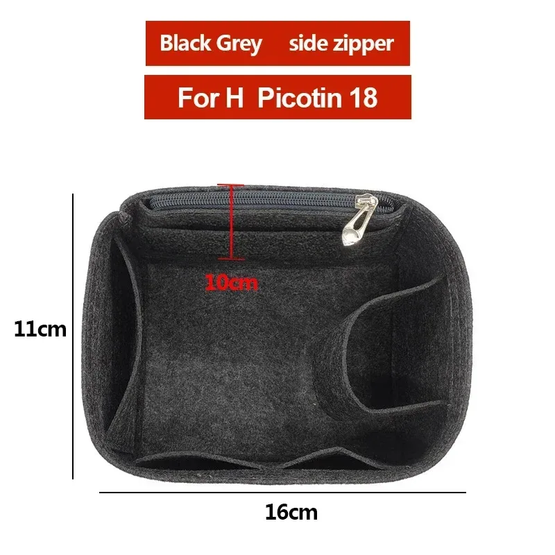 organisateur insérer sac de rangement intérieur feutre sac à main shaper stockage cosmétique insérer sac à main avec fermeture éclair adapté pour h picotin 18 22