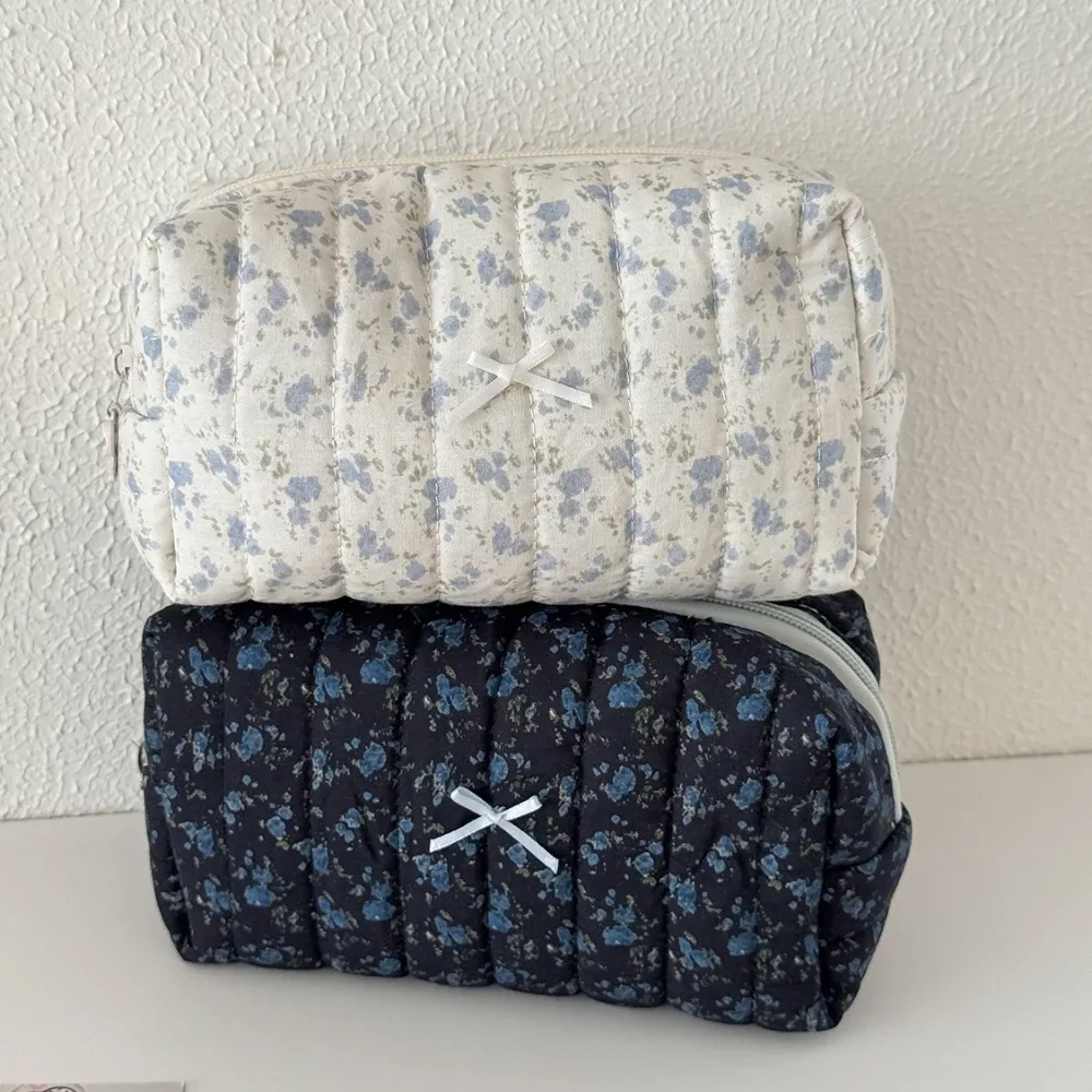 sac de rangement de cosmétiques floral, pochette de maquillage élégante à imprimé noir pour femmes