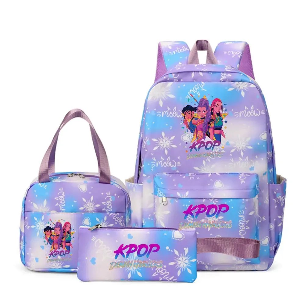 sacs d'école imprimés kpop demon hunters pour femmes et filles, 3 pièces/ensembles, avec sacs à lunch, cartable coloré pour étudiants garçons et filles