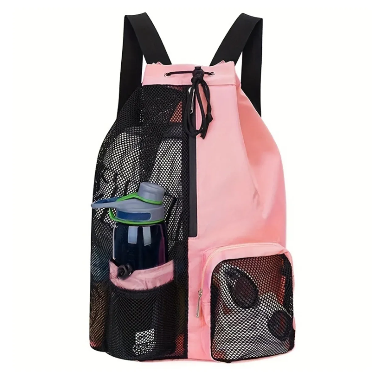 sac à dos de plage extérieur, sac de natation, sac à dos en filet perforé avec cordon de serrage et sac étanche, sac de rangement pour gym, yoga et exercices, 1 ensemble