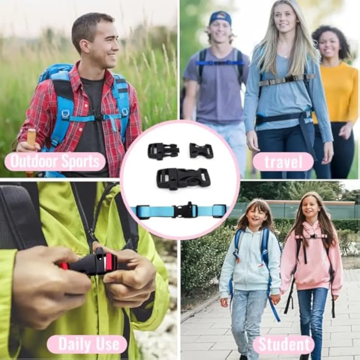 sangles sternum pour sacs à dos, 1 paquet, sangle de poitrine réglable avec boucle de sifflet d'urgence adaptée aux sangles de sac à dos